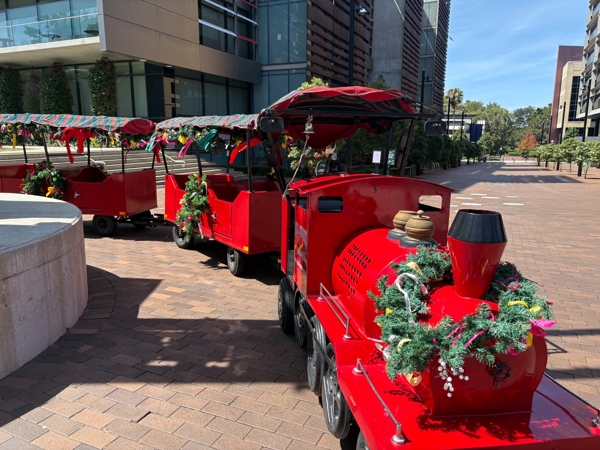 Decorated trackless train for Christmas and seasonal events