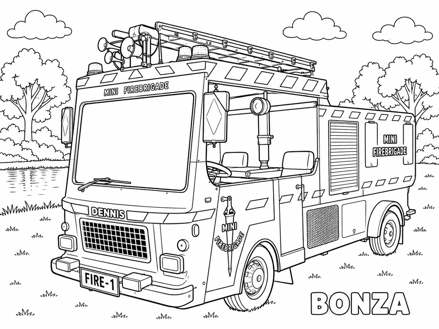 Mini Fire Engine Colouring Page