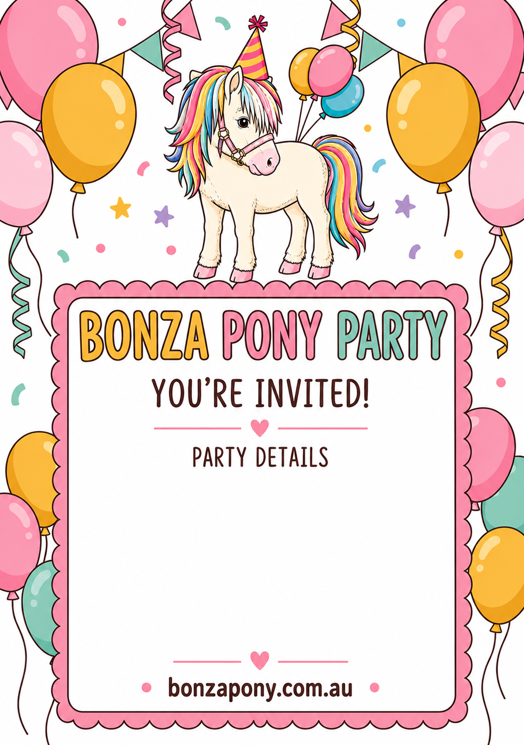 Pink Bonza Pony Party Invitation